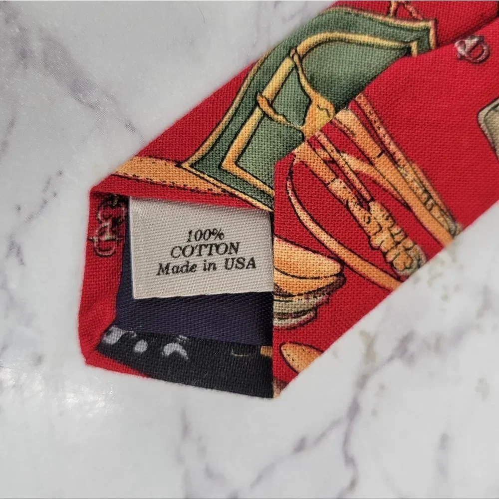 Vintage Red Equestrian Print Cotton Tie Men's Necktie